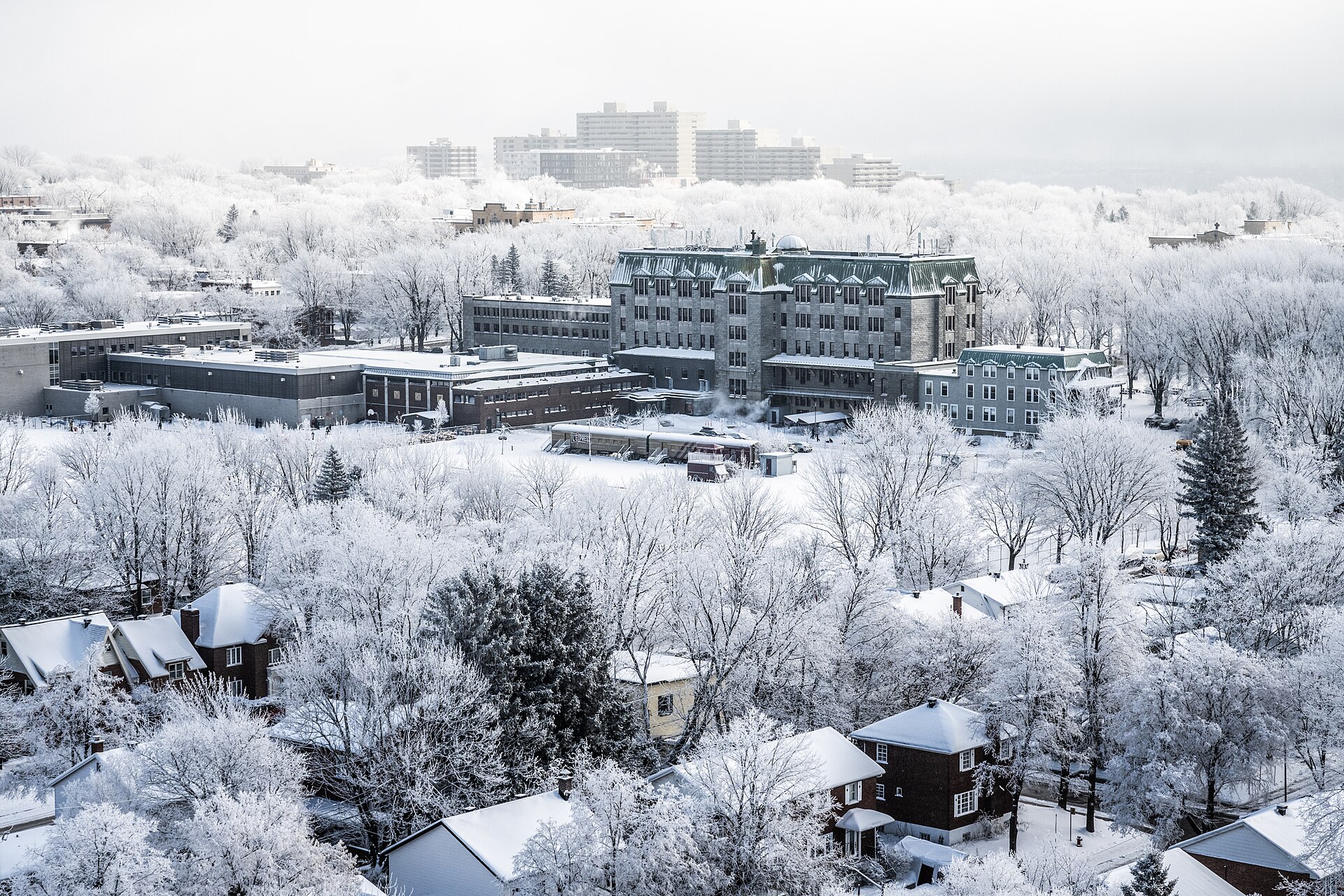 Un quartier de la ville de Québec sous la neige, vu d'en haut — le français parlé au Québec et au Canada